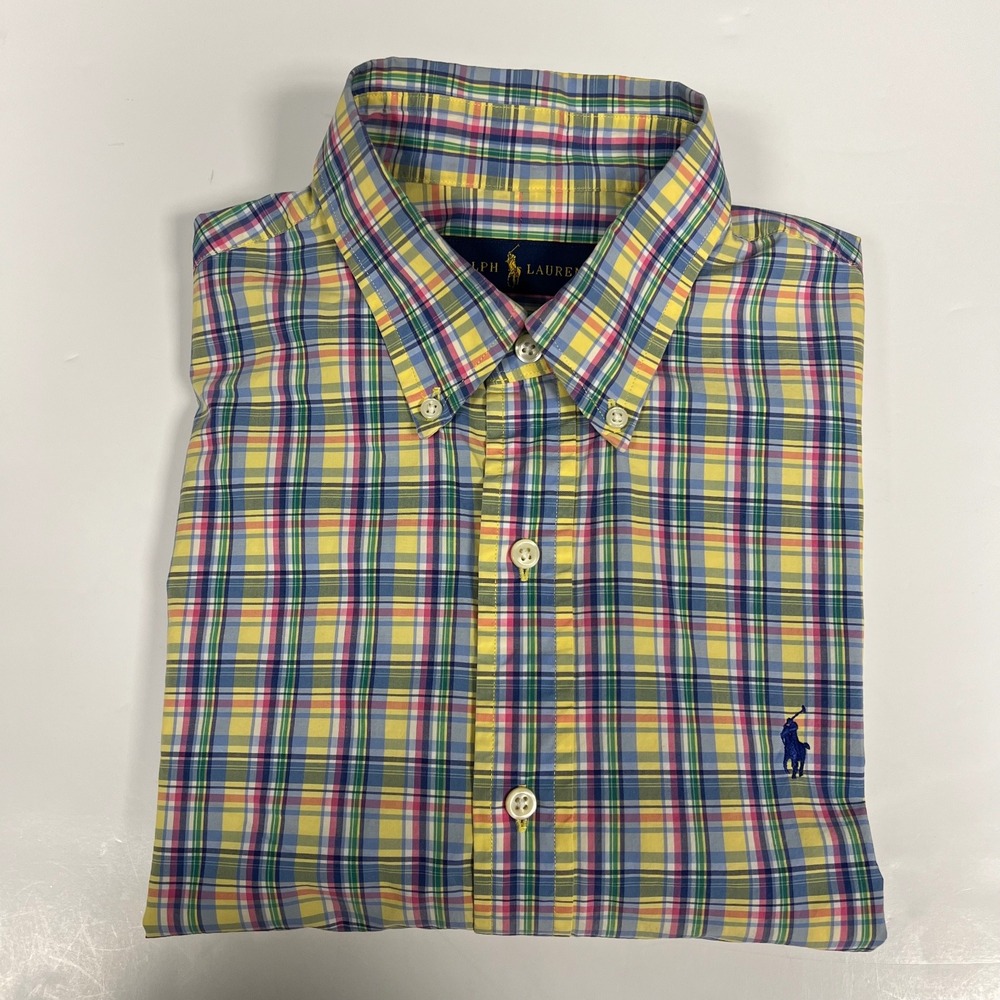 Ralph Lauren Plaid Button Down Shirt Classic Fit Casual Navy Pony Mens Size M‎